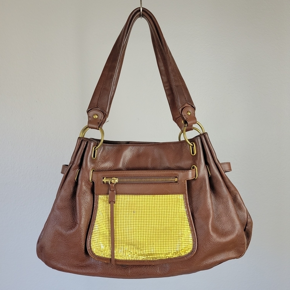 COLE HAAN // ltd ed g series buttery brown leather gold detail shoulder bag